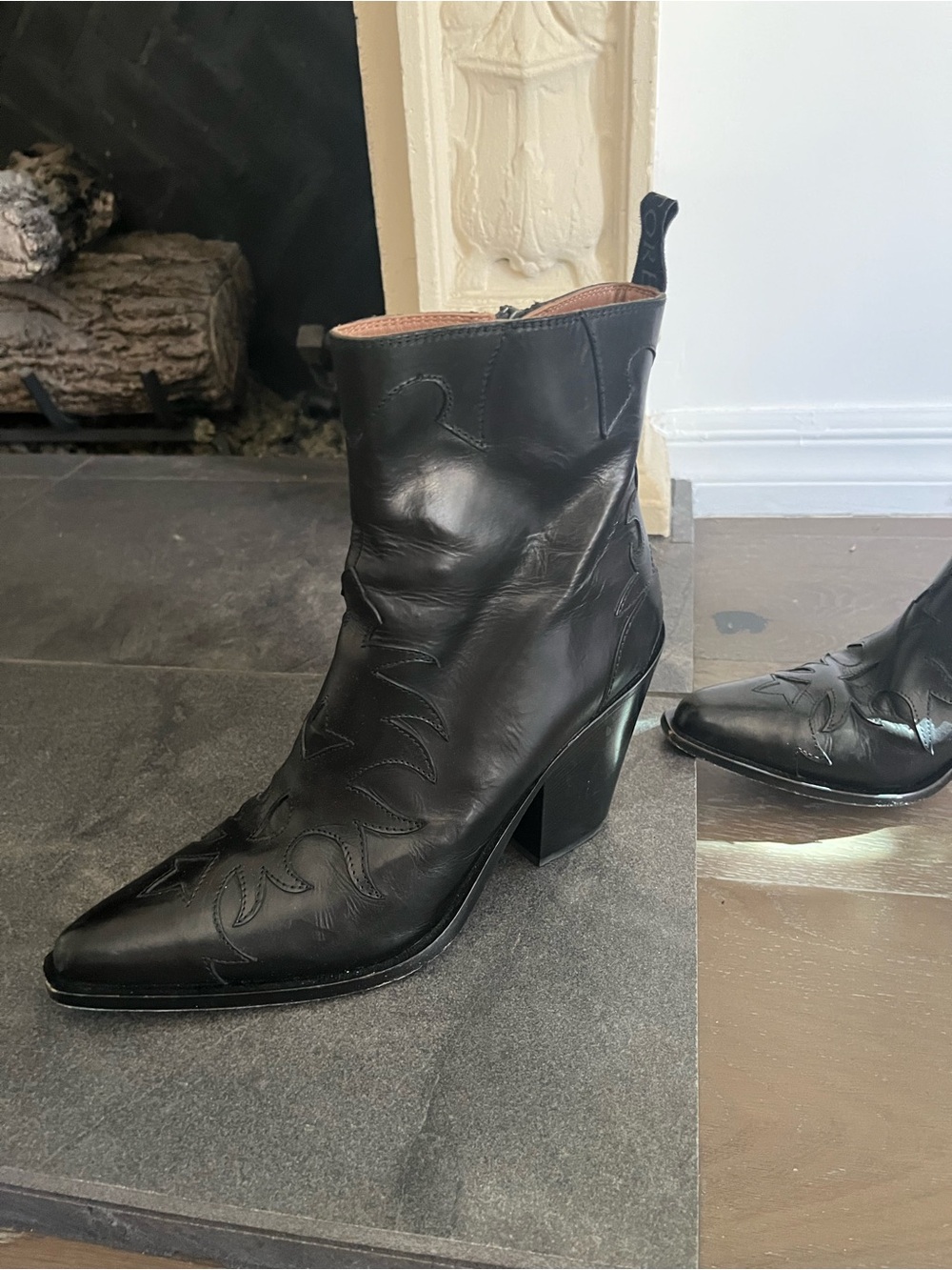 Sartore Black Leather Western Ankle Boots with Pointed Toe